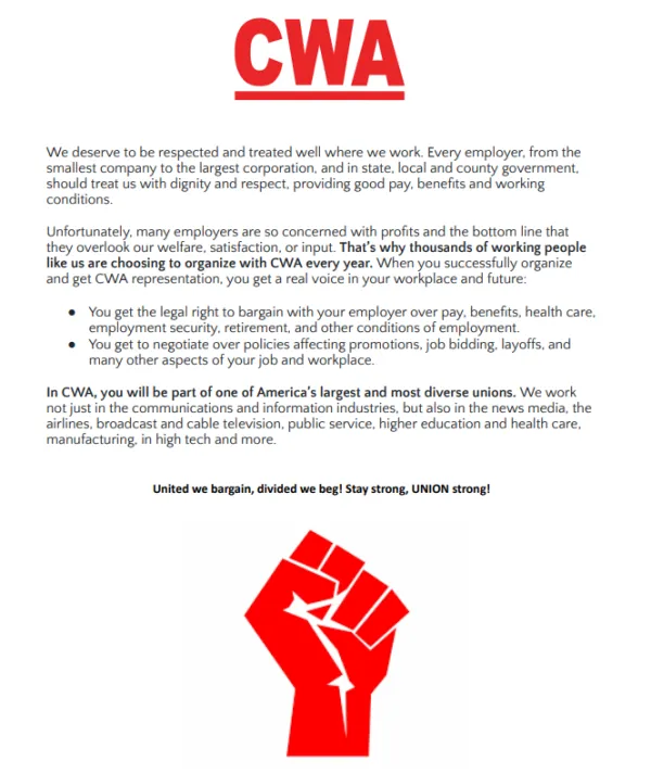 CWA Organizing Message